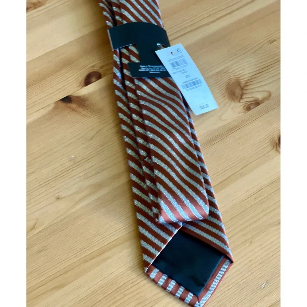 INC International Concepts Men's Cognac Brown Striped Tie NWT $59.50‎
